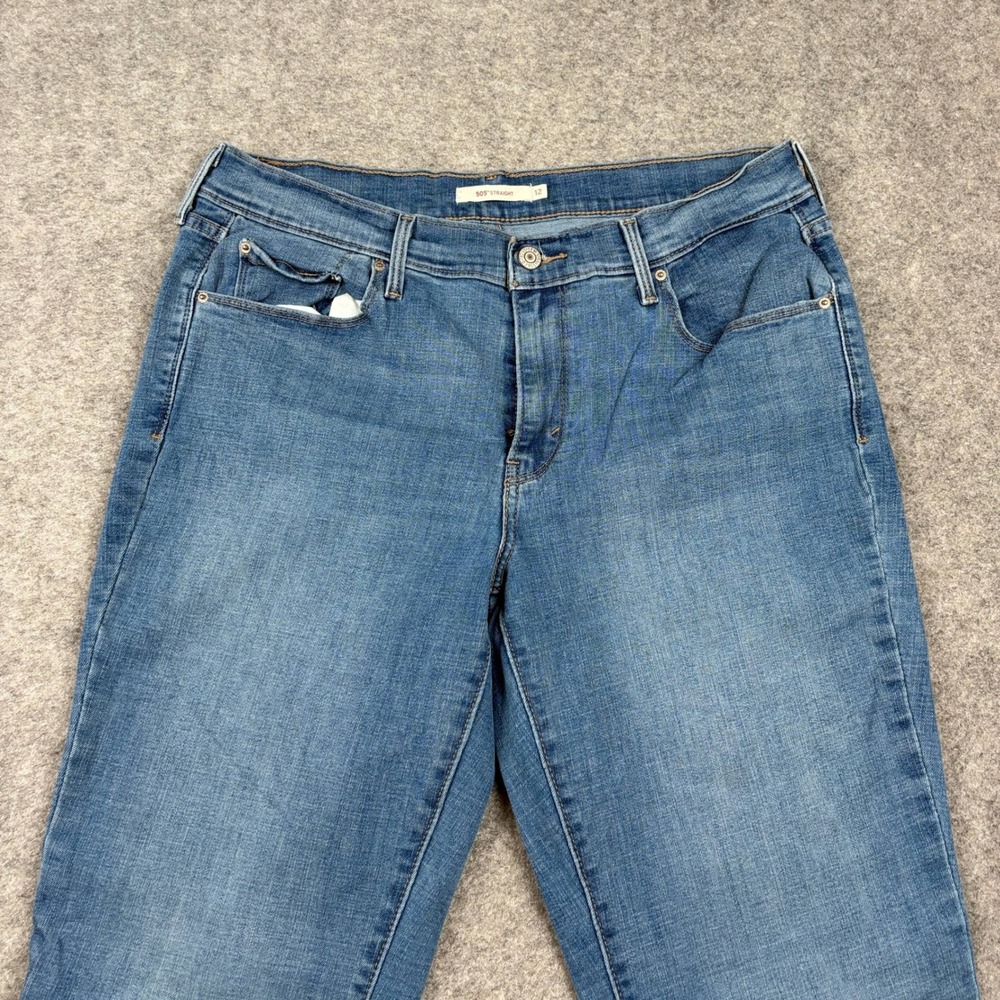 Levi's Straight Jeans Women Size 12 Blue Denim Mid Rise Stretch - Straight Leg